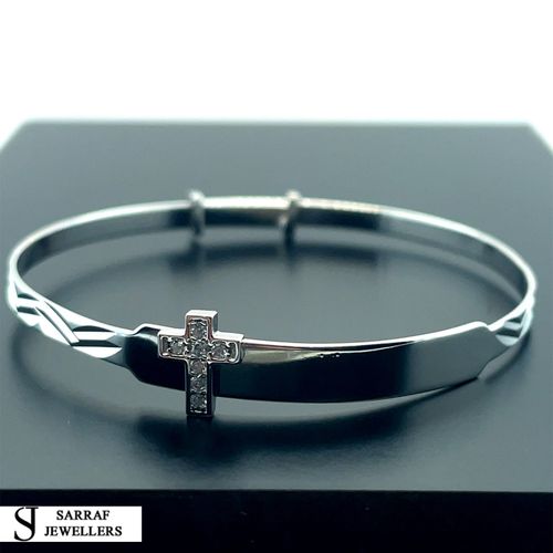 Personalized 925 Sterling Silver Christening Baby Bangle D/C Cz Cross Engravable — image 16