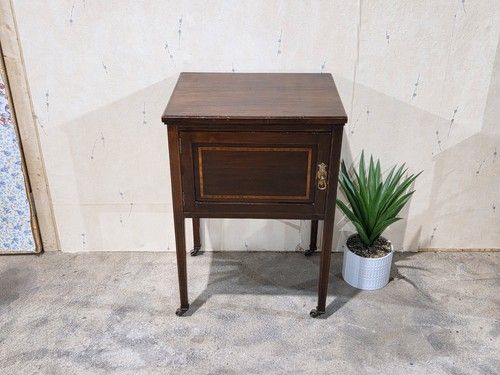 Antique Edwardian Pot Cupboard Inlaid Mahogany Wash Stand On Castors Bedroom