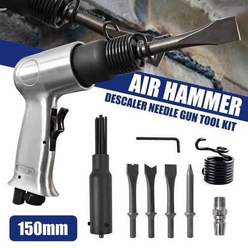 Air Pneumatic Gun Needle Scaler w/ 4 Hammer Chisel Kit Rust Weld & Paint Remover