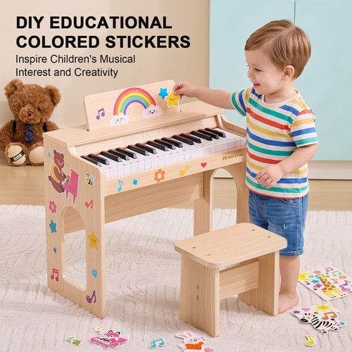 ♬Mustar Wood Kids Piano Keyboard 37 Keys Musical Educational Toy Stool DIY
