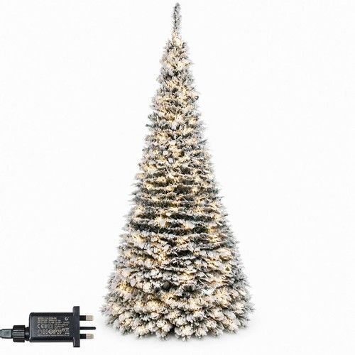 6FT Pre Lit Christmas Tree Pop Up LED Lights Decorated Snowy Indoor Xmas Decor