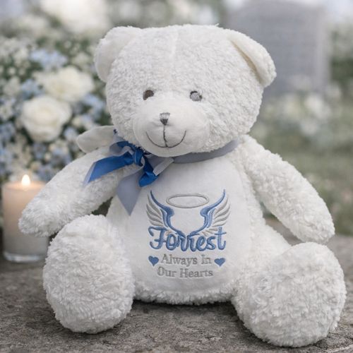 Personalised Angel Teddy Bear, Gift, Memorial Bear, Newborn, Rainbow baby — image 1