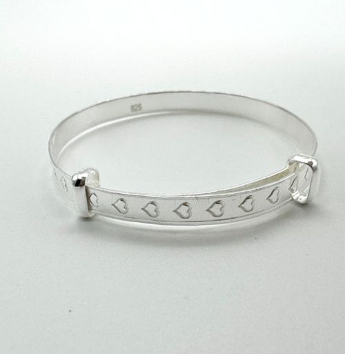 Solid 925 Sterling Silver Heart Bangle Baby Girl Expandable Bracelet New