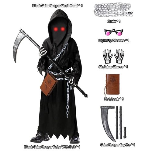 Boys Kids Grim Reaper Halloween Fancy Dress Costume Outfit Horror Trick Or Treat — image 1