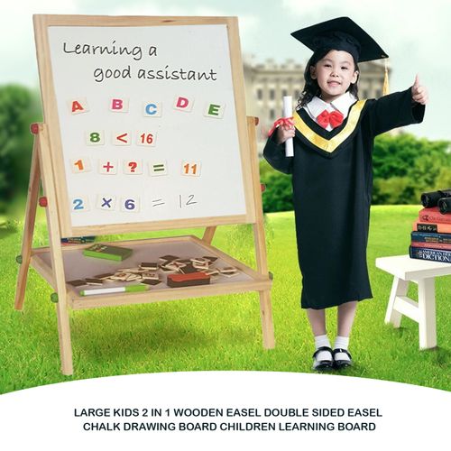 2 in 1 KIDS WOODEN EASEL BLACKBOARD WHITEBOARD CHILDRENS DRAWING ART CHALK BOARD — image 8