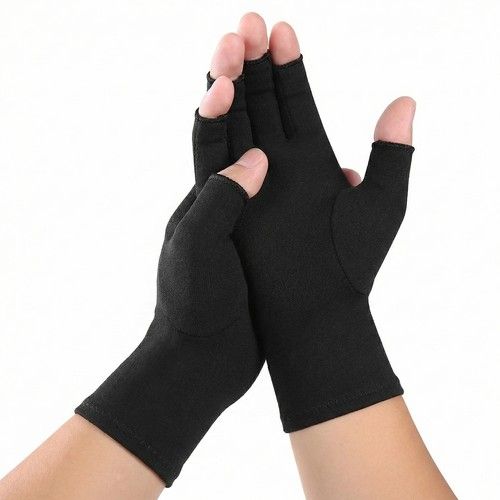 Copper Compression Gloves Anti Arthritis Fingerless Hand Support Pain Relief UK