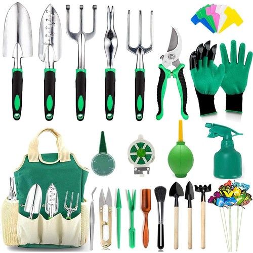 20pc Klysto Garden Tools Set Stainless Steel with Tote Bag, Gloves & Labels