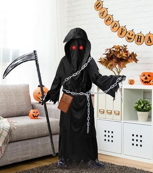 Boys Kids Grim Reaper Halloween Fancy Dress Costume Outfit Horror Trick Or Treat — image 7