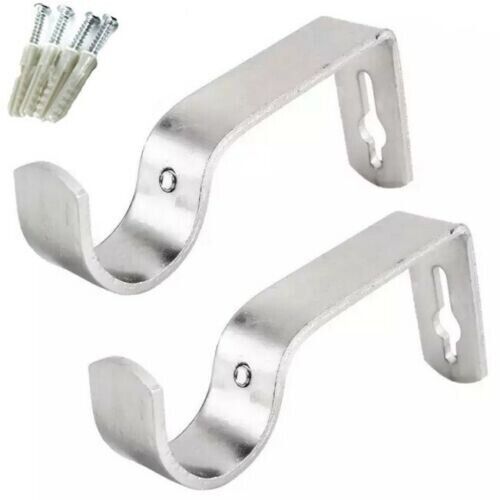 Metal Curtain Rod Rail Brackets Hooks Strong Pole Support Holder 2pcs - 19mm UK