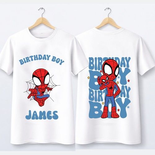 New Boys Personalised Birthday Boy Spider Superhero T-Shirt Name Tee Top Gift