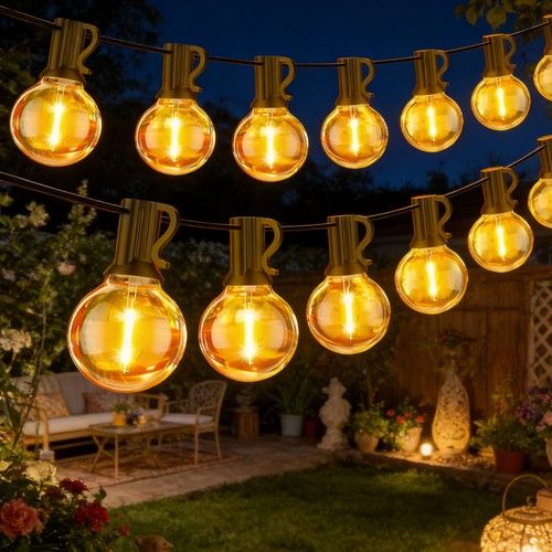 15m-120m Outdoor Festoon String Lights Mains Powered LED G40 Bulb Garden Lights