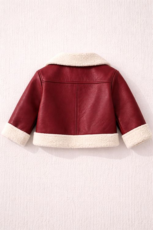 Jacket Baby Girl 6–9M Red Faux Leather Sherpa Lined Winter Coat — image 5