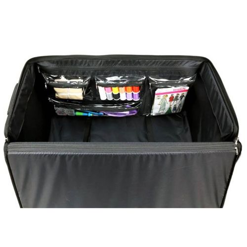 Jumbo 5 Wheel Collapsible Rolling Sewing Machine Storage Case, Black Quilted — image 4