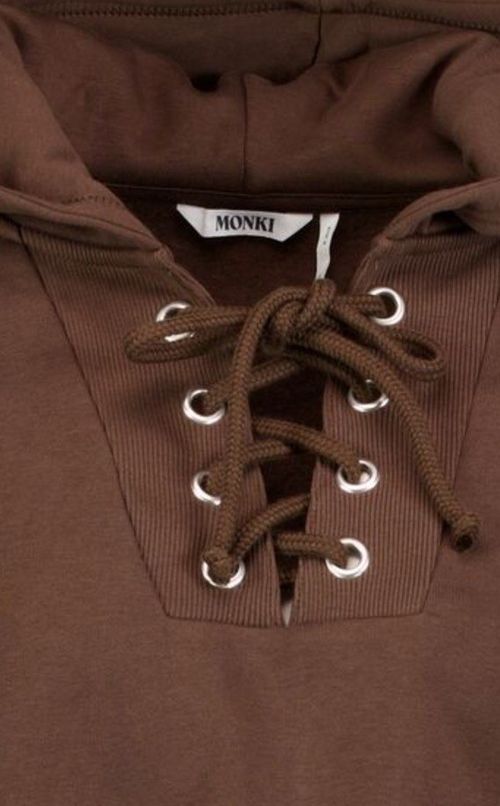 Monki Brown Lace-Up Pullover Hoodie, Women’s Regular Size S, Long Sleeve — image 3