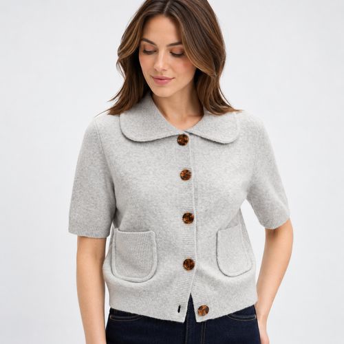 Ladies Cardigan Short Sleeve Collared Cotton Knit Button Up Pocket Top EX STORE — image 2