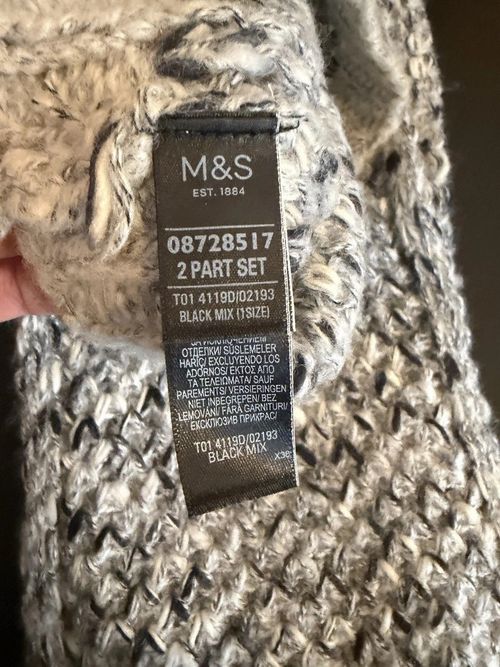 M&S Womens 2pc Knitted Hat & Scarf Set Grey/Black Marled Winter One Size — image 3