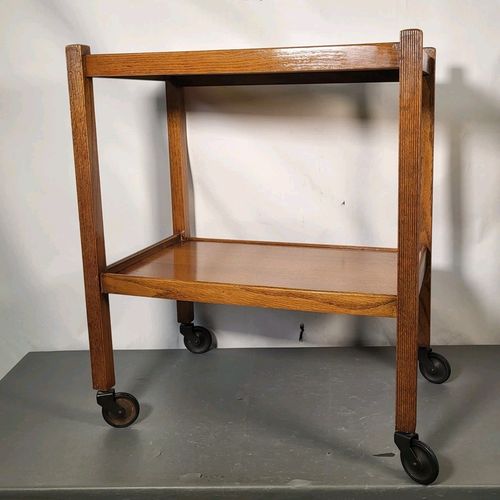 Mid Century Oak Serving Drinks Trolley Two Tier Cocktail Trolley Caster Wheels  — image 15