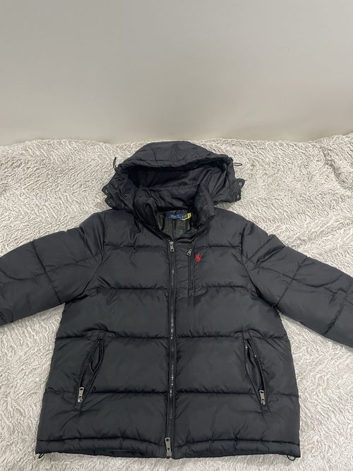 Polo Ralph Lauren Black Hooded Down Puffer Jacket Full Zip Pockets Size M — image 2