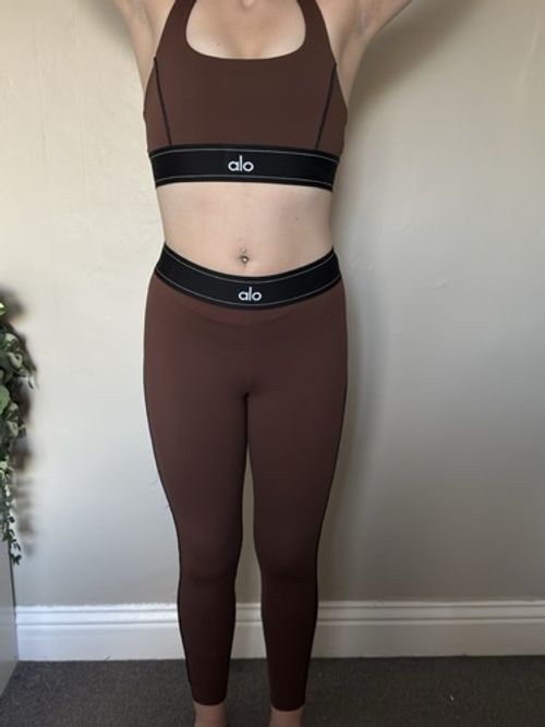 ALO 2pc Sports Bra & Leggings Set Brown Size L Yoga Gym Stretch