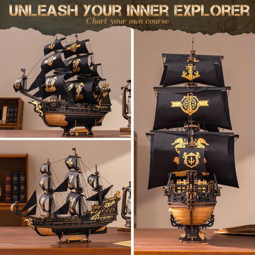 ROKR 3D Wooden Puzzle The Seahorse Barque DIY Ship Model Toys Kits Xmas Gifts — image 5