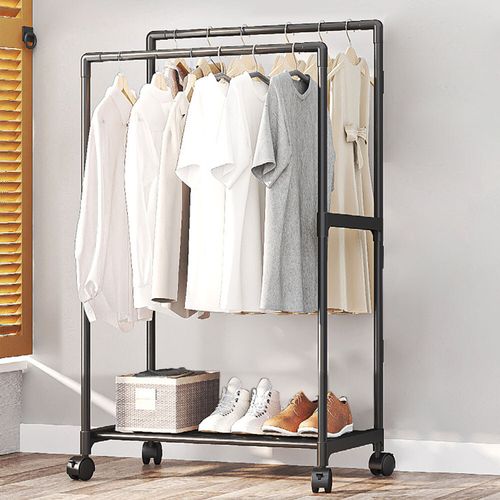 Mobile Iron Double Clothes Rail Hanging Rack Garment Display Stand Open Wardrobe — image 5