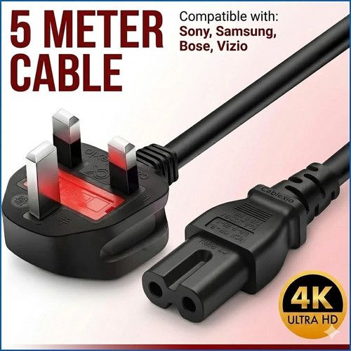 UK Power Cable Figure 8 Mains Power Lead IEC C7 Cable 13Amp 10 meter UK Plug lot