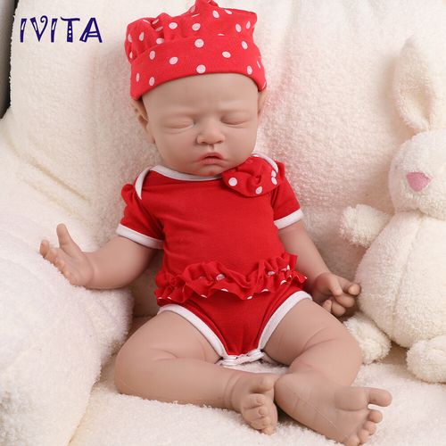 IVITA 17”Handmade Sleeping Girl Full Body Silicone Reborn Baby Doll Toy Gifts — image 10