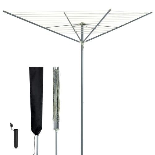 LIVIVO 45m Outdoor Dryer Rotary Washing Line 4 Arm Clothes Airer Heavy Duty