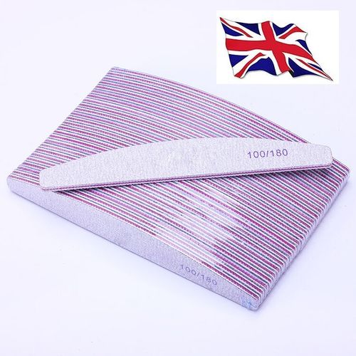GRIT NAIL FILES 100 180 240 PROFESSIONAL QUALITY HALF MOON CURVED DIAMOND BUFFER — image 1