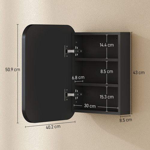HOMCOM Wall Mounted Bathroom Cabinet with Mirror Adjustable Shelves Black — image 3