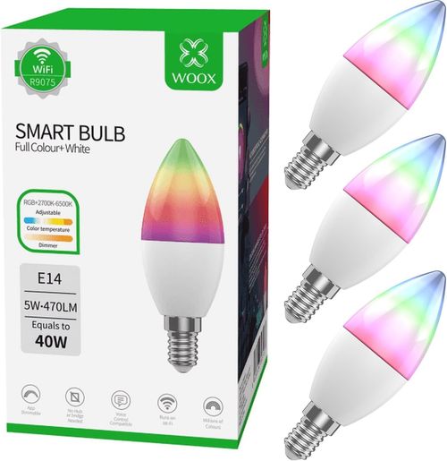 Smart E14 Candle Light Bulbs 3 Pack, WiFi Colour Changing, Alexa Compatible Woox — image 2