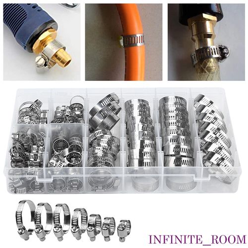 101 Pcs Assorted Stainless Steel Hose Clamp Kit With No Driver Jubilee Clips Set — image 2
