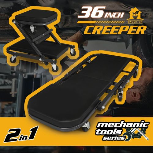 2 In 1 Mechanics Creeper Trolley Stool Workshop Padded Car Auto Workshop Garage — image 1