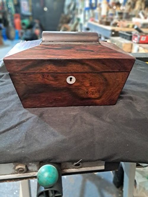 Antique 19thC Rosewood Tea Caddy - Twin Compartment 2-Lid Wood Box Georgian /Vic