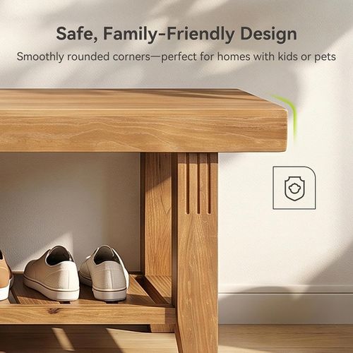 63" Modern Solid Wood Entryway Bench with Slatted Shoe Storage Shelf for Hallway — image 5