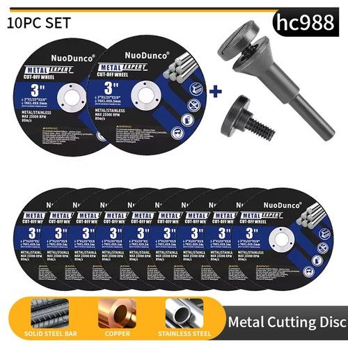 10Pc 3" Mini Metal Cutting Disc with 1/4 in Mounting Mandrel Kit for Die Grinder