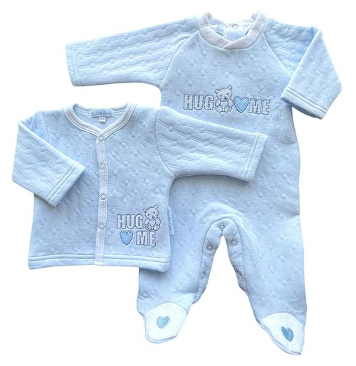 Baby Boy Cotton Sleepsuit Babygrow Jacket 2 Piece Outfit Quilted Teddy BLUE — image 6