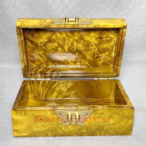 5.9"Collection Old China Gold-rimmed Nanmu Wood Carved Jewelry Box Storage Box — image 9