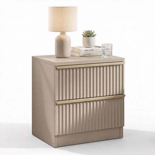 Lania Beige 2 Drawer Scalloped Bedside Table Bedroom Storage — image 3