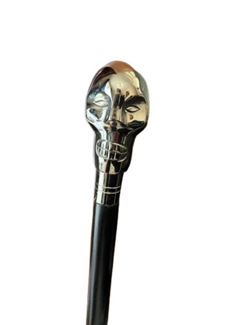 Victorian style Skull handle wooden walking stick Solid Brass (NICKLE PLATED)