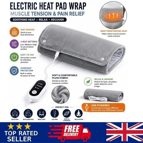 UK Electric Blanket Back Heat Pad Wrap Muscle Tension Pain Relief Therapeutic HQ