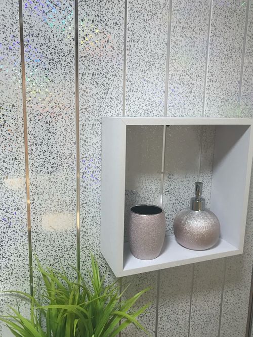 8 Platinum White Sparkle Chrome 8mm Ceiling Panels Wall Cladding PVC Bathroom — image 9