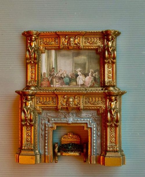 Dolls House Ornate Style Cherubs Fire Place Coal Fire Picture Frame
