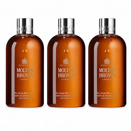 3x Molton Brown Re-Rcharge Black Pepper Bath & Shower Gel 300ml 