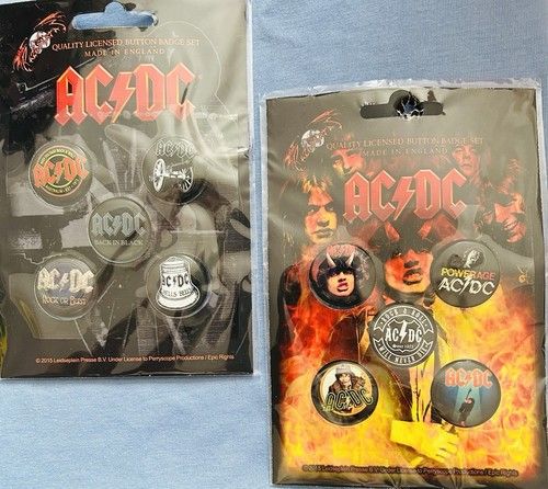 AC/DC Button Badges 2 x Packs of 5, Rock, Metal, Licensed Items Made In England
