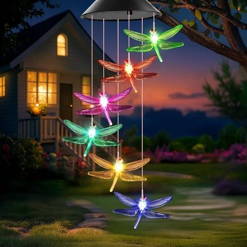 Color Changing LED Solar Powered Wind Chimes Hanging Light Outdoor Garden Decor