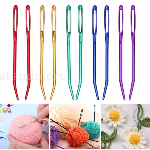 2/10PC Large Eye Bent Tip Needles Knitting Crochet Yarn Darning Needle Aluminium