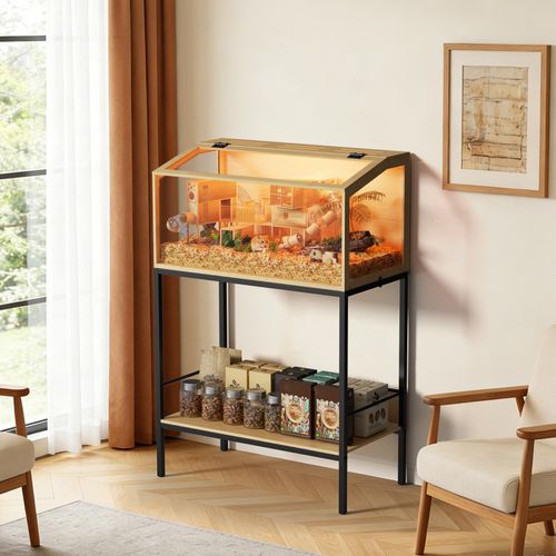 BingoPaw Large Wooden Hamster Cage LED Tempered Glass for Hedgehog Gerbil Syrian — image 2