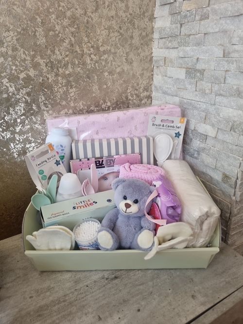 Pink baby shower hamper luxury baby girl basket newborn mum to be boxed gift set — image 1