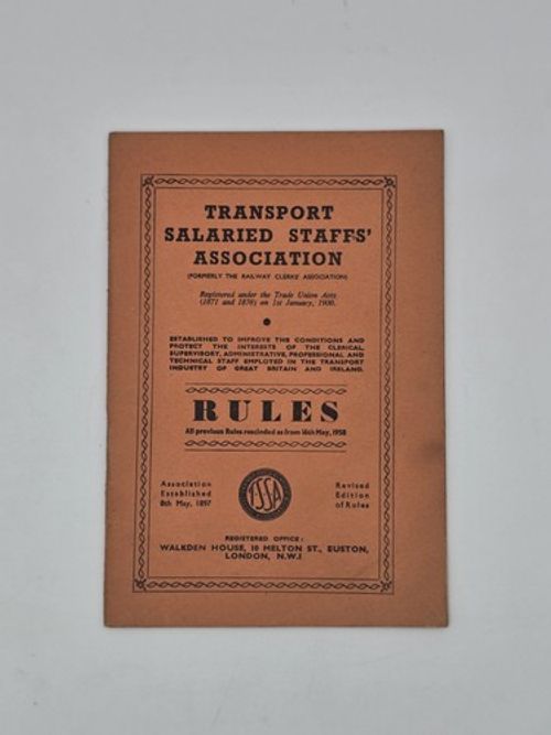 Transport Salaried Staffs Association Rules Booklet 1958 TSSA Railway